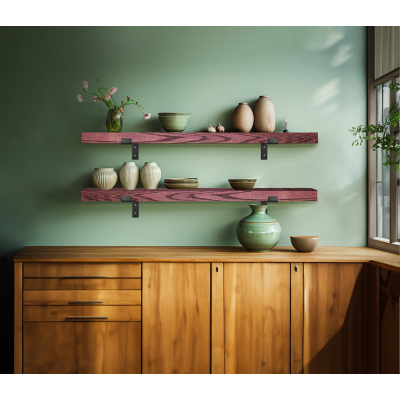 2 Piece Oak Bracket Shelf, 2"H x 59"W x 4.5"D