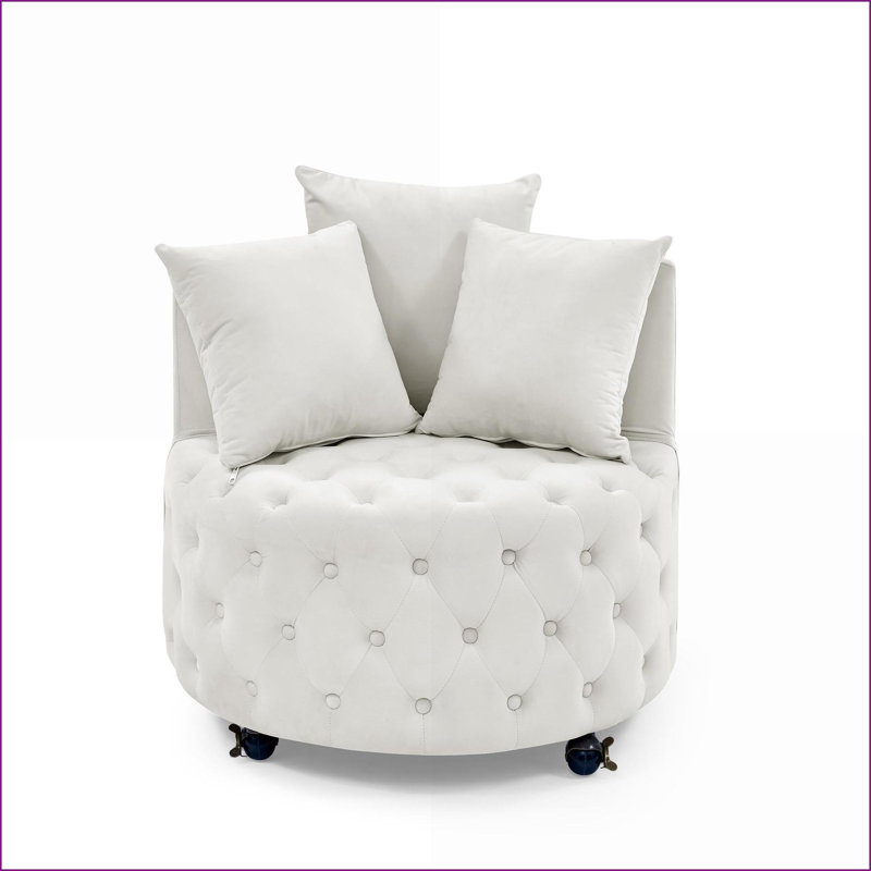 Fauteuil d'appoint pivotant en velours pour le salon - capitonné à roulettes et amp; 3 coussins | Bleu | Mousse, Velours bleu