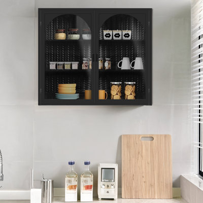 27.56"Glass Doors Modern Two-door Wall Cabinet with Featuring Three-tier Storage