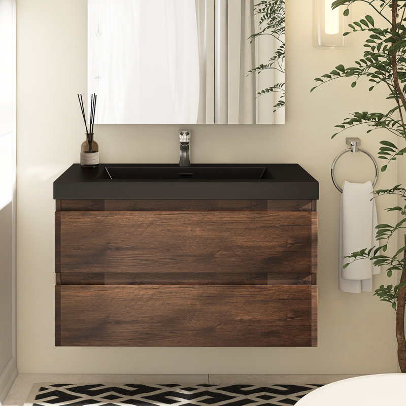 Meuble-lavabo flottant blanc 36 po Angela Angela, Palissandre