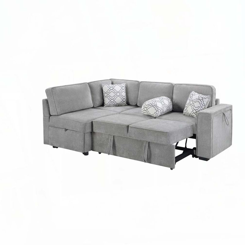 Canapé-lit modulaire convertible avec couchettes coulissantes doubles, Gris clair