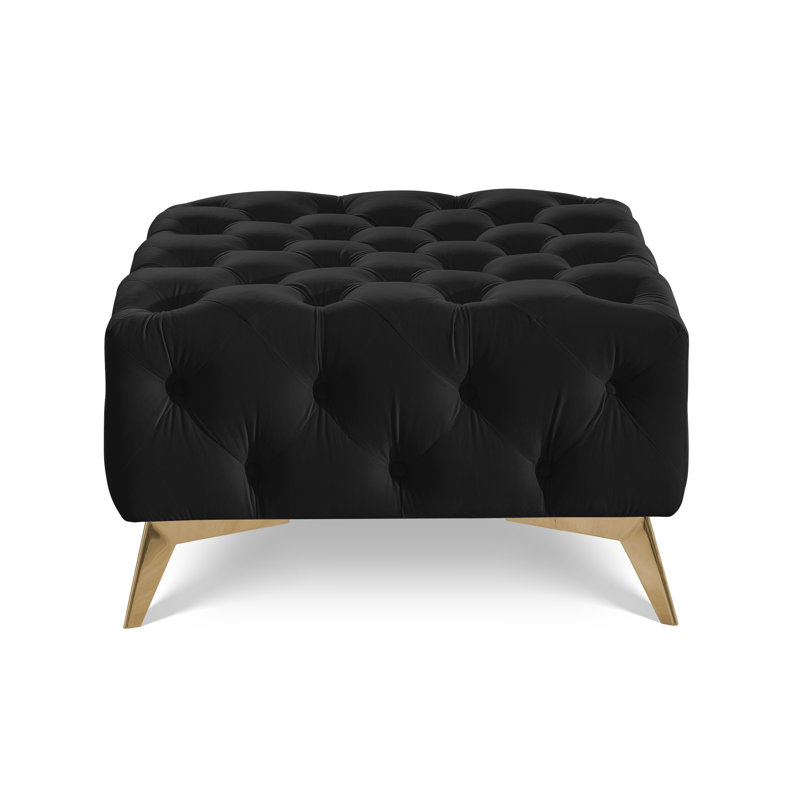 Whitby 80cm Wide Velvet Tufted Square No Pattern Footstool Ottoman, Gold, Black