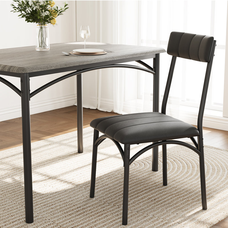 Ensemble de table de salle à manger gris pour 4 tables de cuisine rectangulaires avec 4 chaises rembourrées Ensemble de table de salle à manger 5 pièces pour appartement, studio, petit espace, robuste et peu encombrant