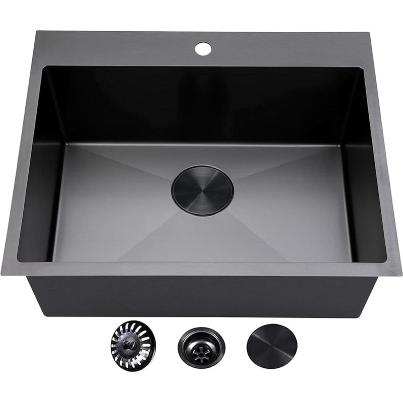 Évier de cuisine 25 po x 22 po à cuve simple en acier inoxydable noir