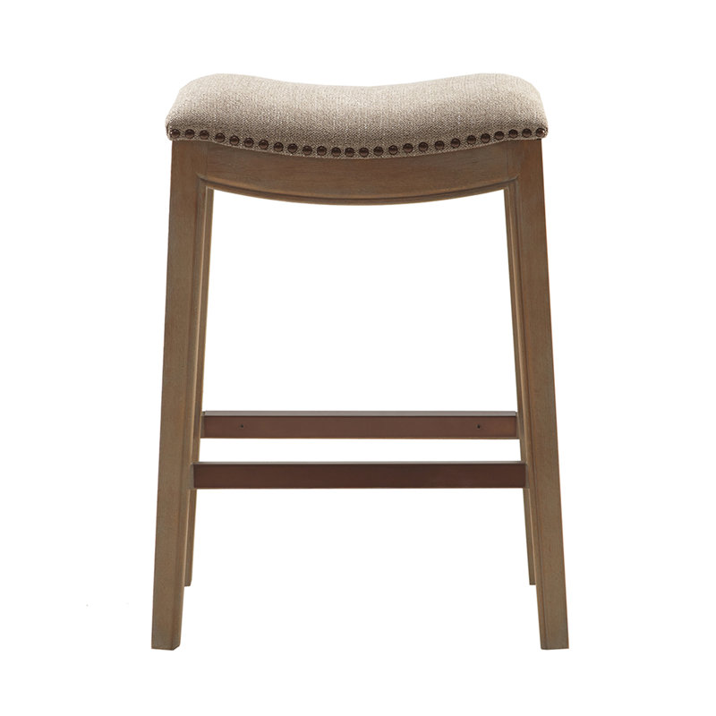 Versatile Use Saddle Counter Stool With Birch Leg Assembly Material And Copper Ornament Function