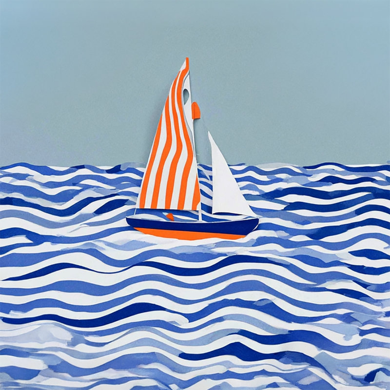 «Striped Sail on Open Water», art mural sur toile tendue, L 12 po x H 12 po x P 1 po