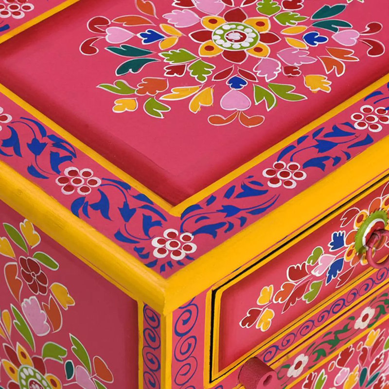 Plath 40cm W Solid Wood Bedside Table, Pink