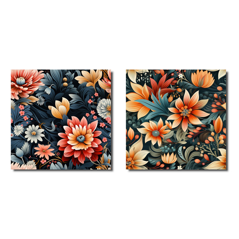 Fleuristes - Ensemble de 2 collages floraux carrés, H 36 po x l 73 po, Toile tendue