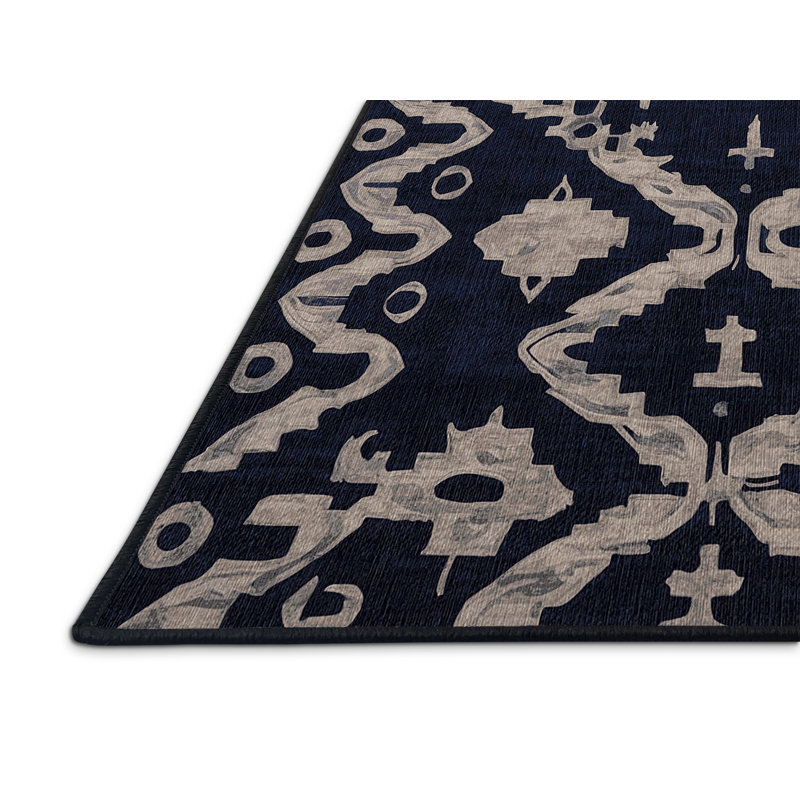 Machine Washable Gray Area Rug, Round 4'