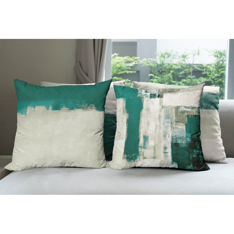 Reversible Pillow Cover, 16" H x 16" W, Dark Teal / Pale Sage Green
