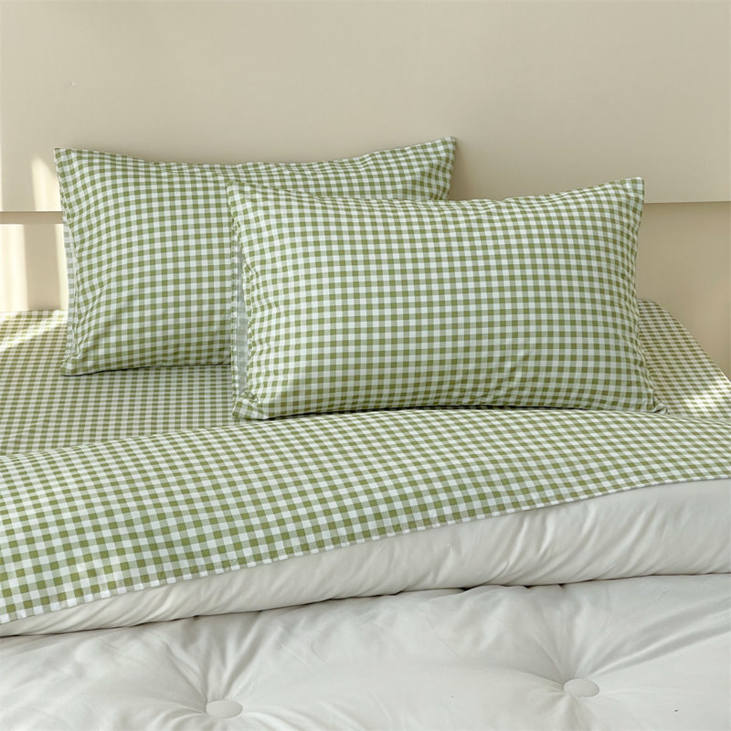 Ensemble de draps en vichy, microfibre prélavée ultra-douce, Vichy vert, Ensemble de draps grand lit + 2 taies d'oreiller
