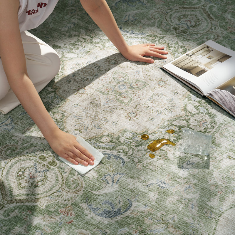 Tapis vert sauge antidérapant lavable, Sage Green, Rectangle 9' x 12'