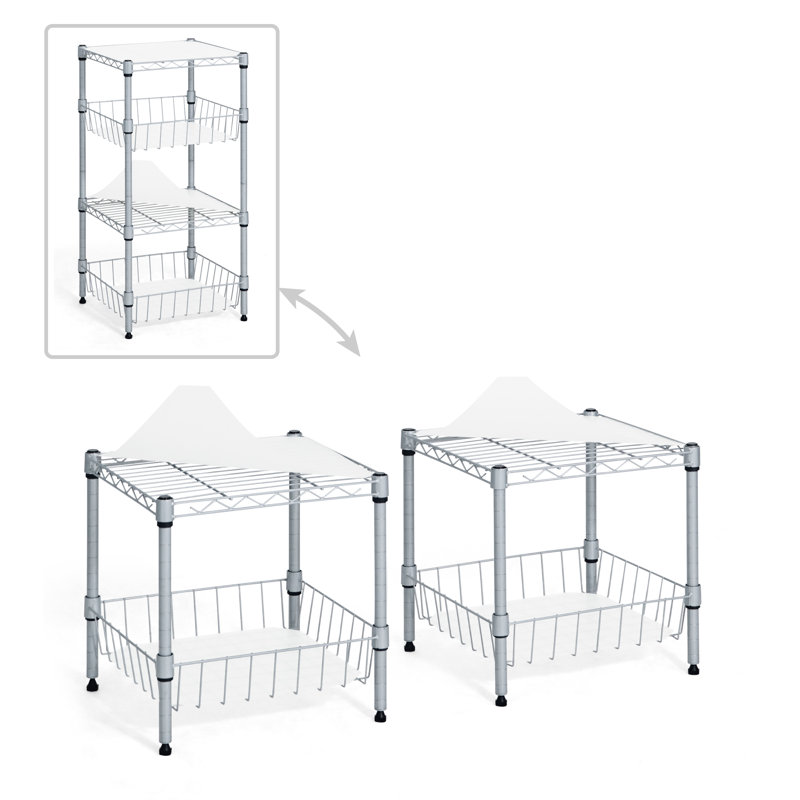 Étagère grillagée ajustable 2 à 4 niveaux CAPHAUS NSF avec panier et doublure, noir et argent, Argent
