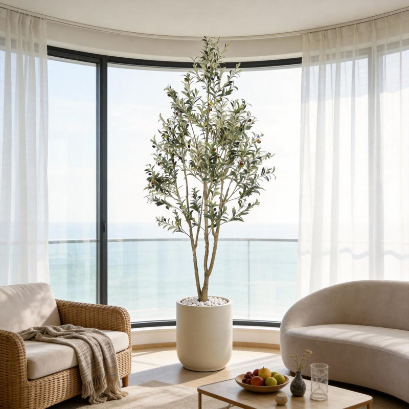 Artificial Olive Tree with Pot, 84" x 37"