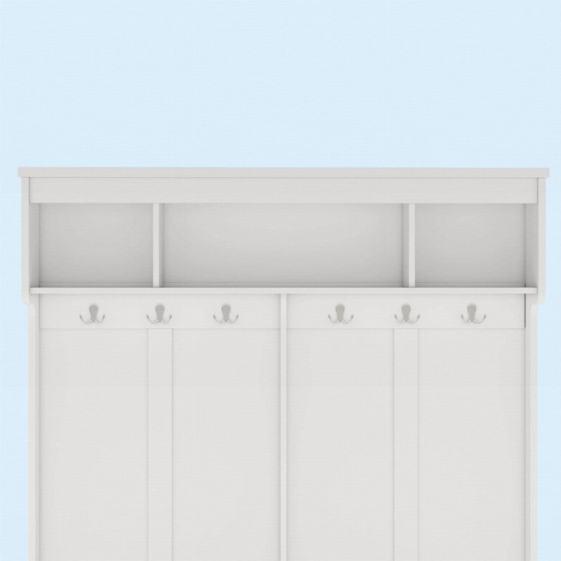 Modern Hallway Hall Tree With Metal Hooks And Storage Space, Multi-Functional Entryway Coat Rack With Shoe Cubbies, White