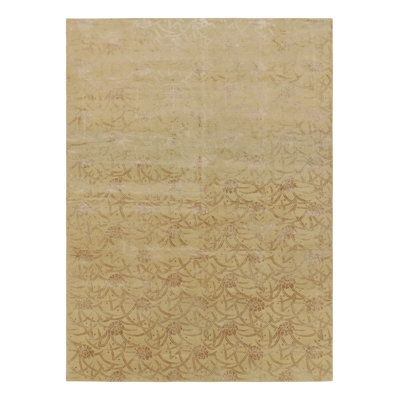 Rug & Kilim’S Chinese Art Deco Style Rug In Gold With Beige-Brown Floral Pattern