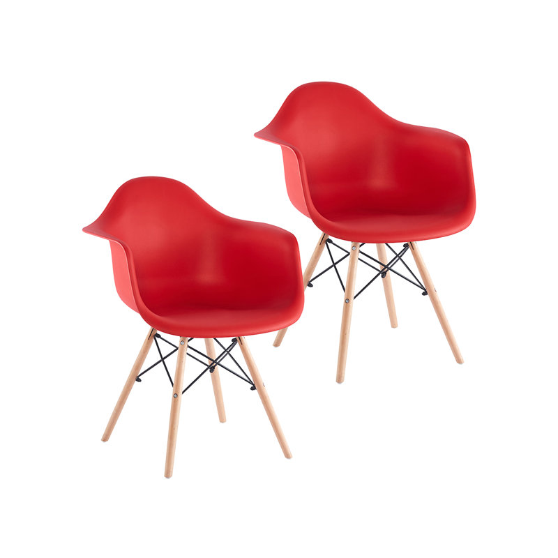 Hermina Plastic Dining Chair with Beechwood Legs, Red, 4
