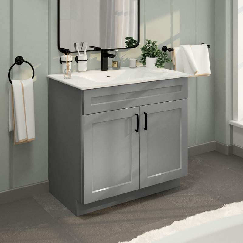 Ensemble de meuble-lavabo Shaker avec base de lavabo en résine 36 po, Gris