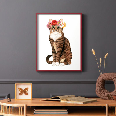 «Flower Crown Cats II», reproduction encadrée - bois massif