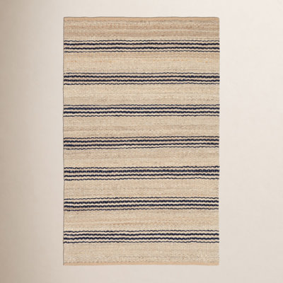 Jute Ticking Indigo Hand-Woven Striped Jute Rug