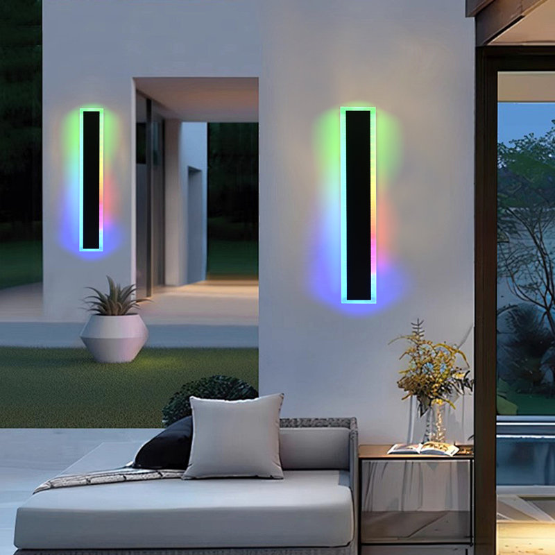 2 Pack 32 Inch Long Outdoor RGB Wall Light, Waterproof IP65 LED Wall Mount Lighting Fixture Outside Wall Sconce For House Garage Porch Courtyard, Remote Control Included. Integrated LED Bulbs Included.