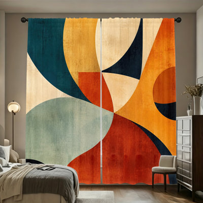 Rideaux filtrant la lumière avec passe-tringle 2PCS, rideaux à motif géométrique abstrait arc-en-ciel crème bleu sarcelle, décoration intérieure moderne, habillage de fenêtre toutes saisons pour le salon, la chambre à coucher, la décoration de la maison