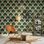 Papier peint botanique amovible à motif de feuilles vertes
