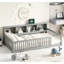 Lit en bois simple TG avec armoires de rangement et ports USB, gris, conception compacte pour les chambres modernes