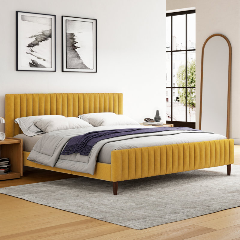 Spencer Catisha Upholstered Tufted Platform Bed, Mustard, King