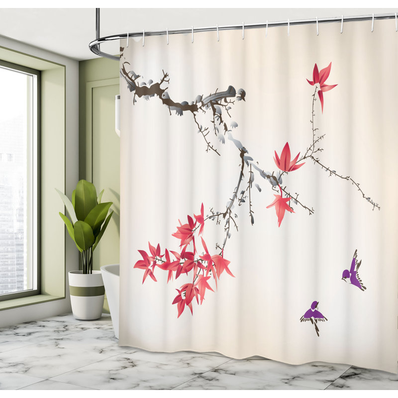 Ensemble de rideau de douche japonais + crochets, H 75 po x l 69 po, Corail, fuchsia