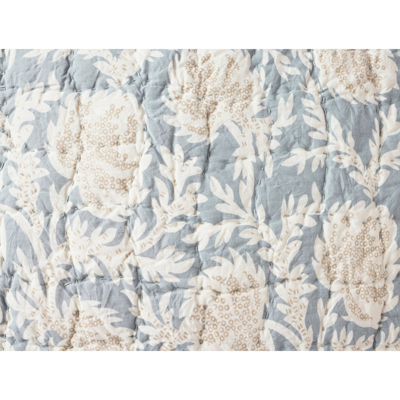 Robles Handstitched Organic 100% Cotton Percale Quilt, Full/Queen Quilt, Tidal w/Khaki