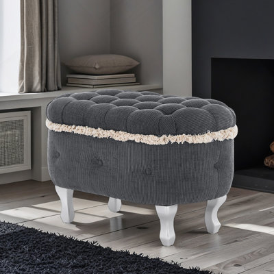 Bancs de rangement de 29,5 po, banc de bout de lit avec capitonnage à boutons, repose-pieds de rangement rembourré en tissu, banc de fenêtre avec frange, banc de rangement pour chaussures, banc de pied de lit pour la chambre à coucher, vestibule, vestiaire, gris
