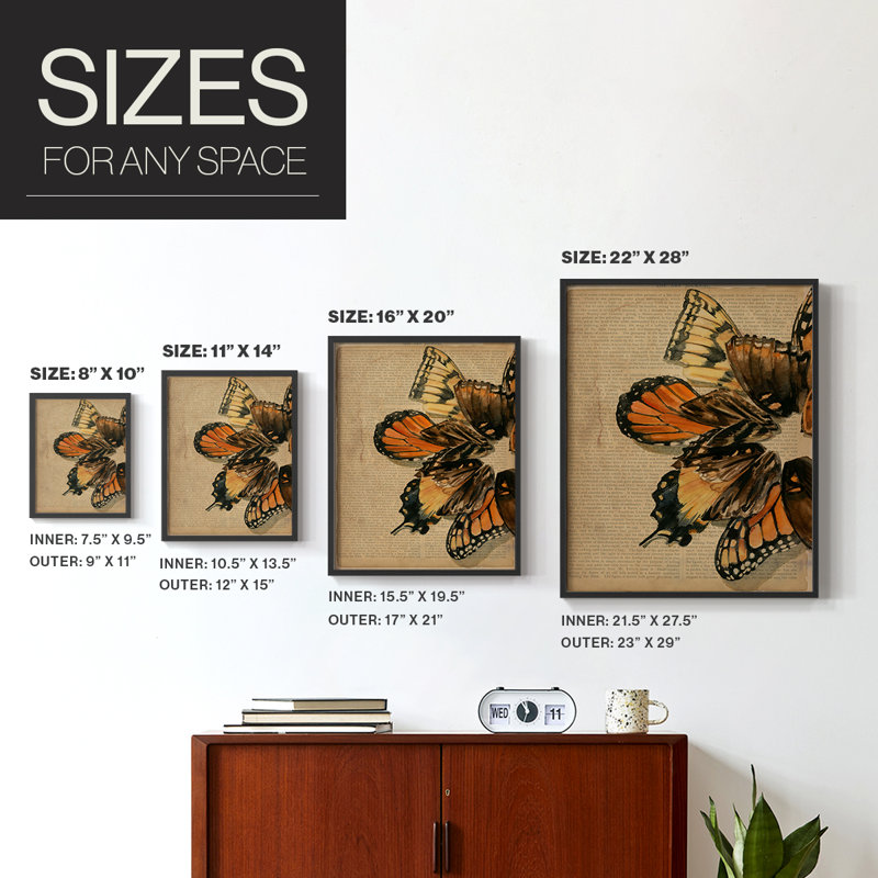 Winged Wreath II Framed Print - Solid Wood, Black, 14" H x 11" W