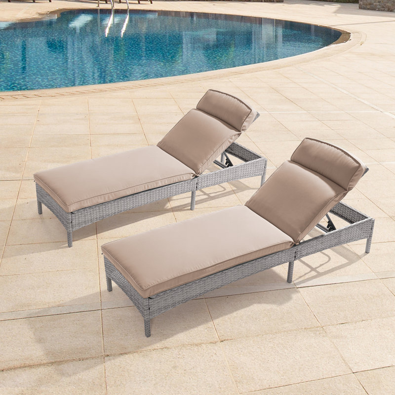 Cyriah Outdoor Wicker Chaise Lounge , Cushion Included, Sand