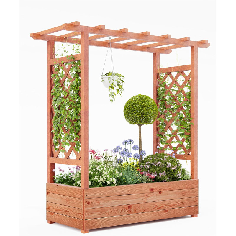 Jardinière en bois avec treillis, H 44,88 po x l 43,31 po x P 17,33 po