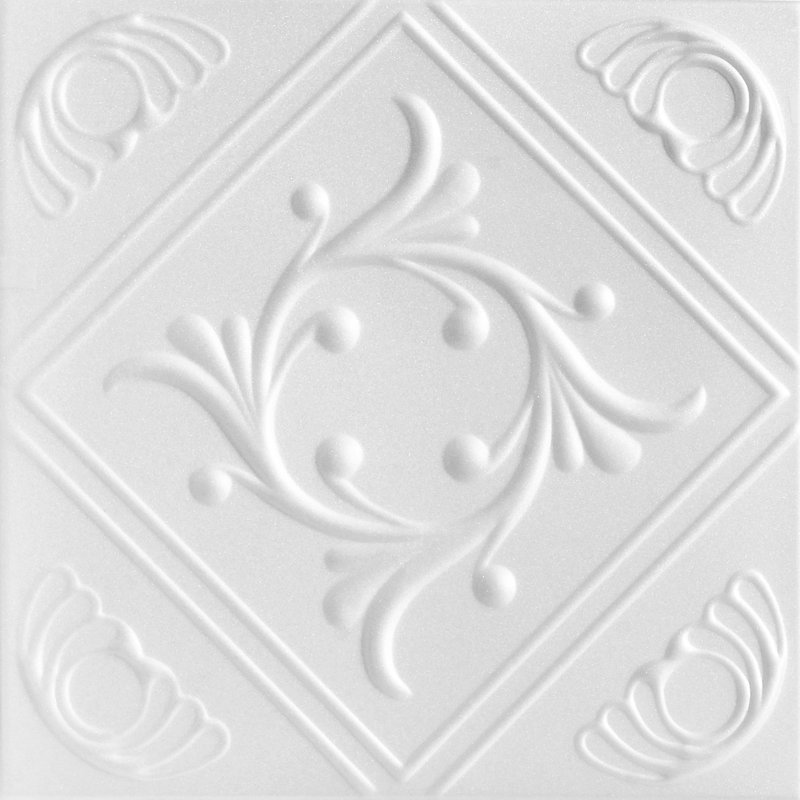 Carreau de plafond en polystyrène recouvert de diamant 1,6 pi x 1,6 pi Diamond Wreath, Blanc uni (non peint)