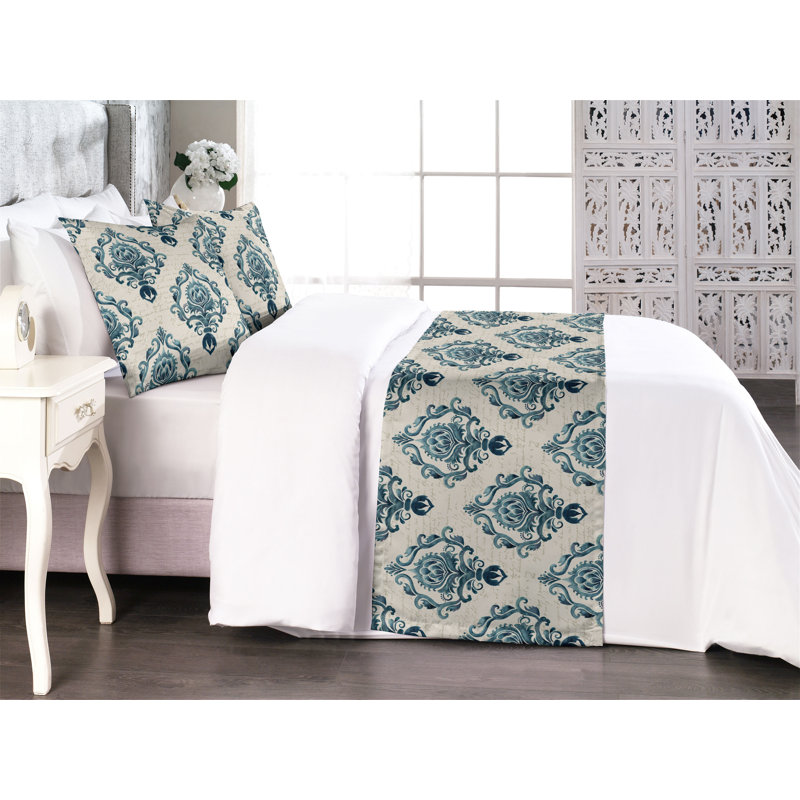 Ensemble de chemin de lit Ambesonne Damask Nostalgic Baroque Blooms, Très grand lit