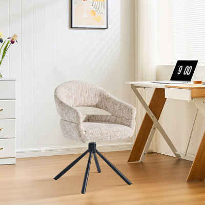 Single Swivel Dining Chair, Fabric Accent Armchair With 360° Base Upholstered Occasional Chair