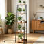 Support pour plante avec lumière de croissance, étagère à 5 niveaux pour plantes d'intérieur, DEL à spectre complet à minuterie contrôlée, bords surélevés pour plus de stabilité, brun rustique et noir