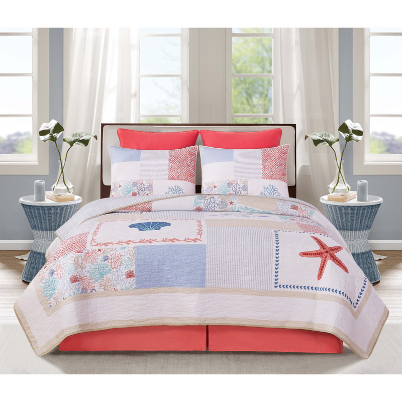 Ensemble de courtepointe Coral Haven pour grand lit, Grand lit