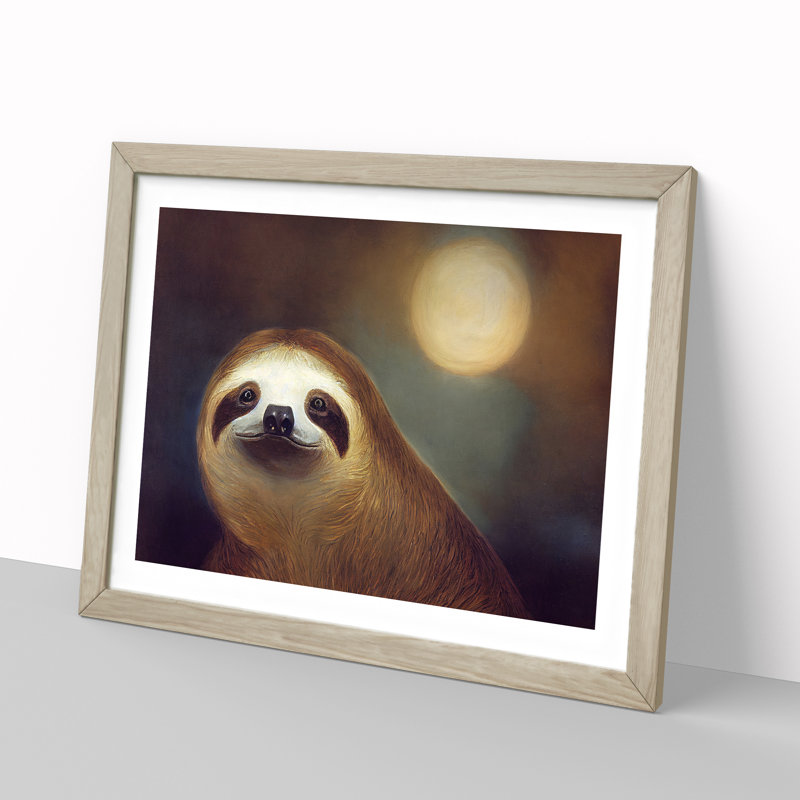 Cute Sloth Vol.2 - Framed Print, 46cm H x 64cm W x 2cm D, Oak