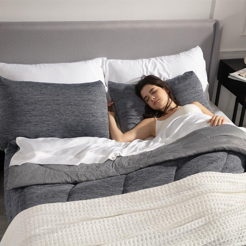 Bedsure Cooling And Warm Bed Set, Queen Comforter with 2 Pillowcases, Dark Gray - Reversible