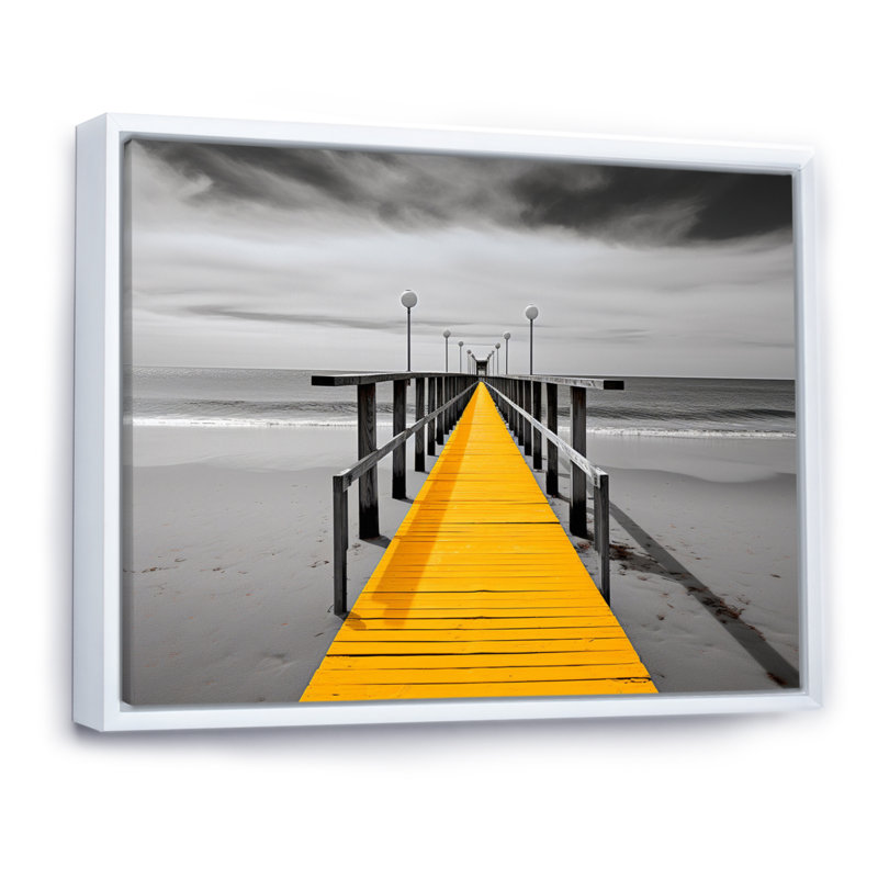 Alikah Beach Pier Perspect Black - impression, H 12 po x l 20 po x P 1 po, Cadre flottant blanc