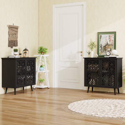 Meuble d'appoint sculpté de 80 cm de large avec 2 portes, meuble de rangement de style campagnard avec étagère réglable pour entrée, salon et salle à manger