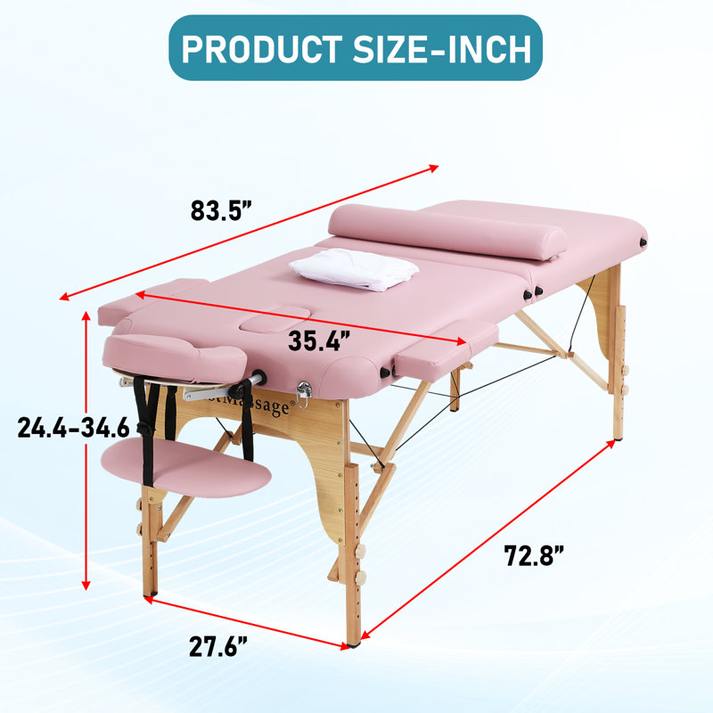 Table de massage 2 Lit de massage pliant en cuir PU Lit de spa réglable Lit de salon portatif avec poignée de transport pour la maison