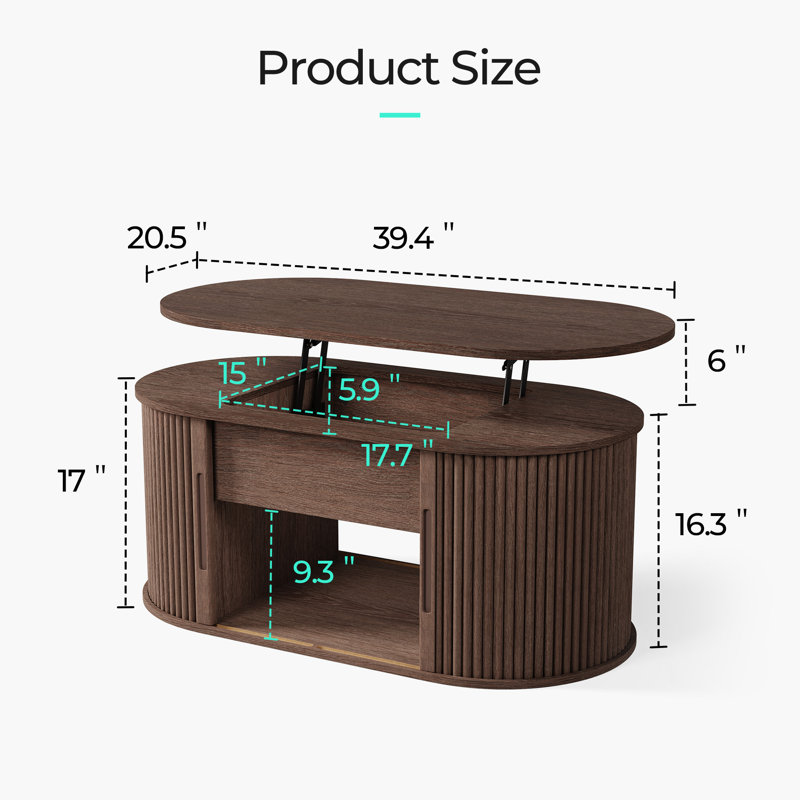 Table basse à plateau relevable avec rangement, Bois de noyer