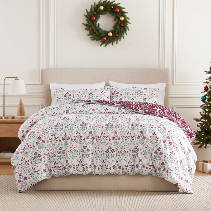 Southshore Fine Linens Holiday Harmony Reversible Duvet Cover Set, 100 GSM Brushed Microfiber Holiday Bedding, 1 Duvet Cover and 2 Pillow Shams, Full / Queen
