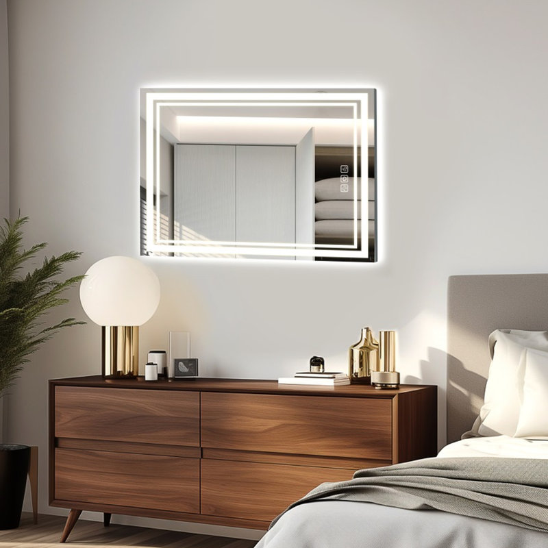 5mm Hd Reflective Led Bathroom Mirror 40" X 32", 5 Mins , 3 Colors Dimmable, Cri90+, Memory Function, Wall Mounted Vanity
