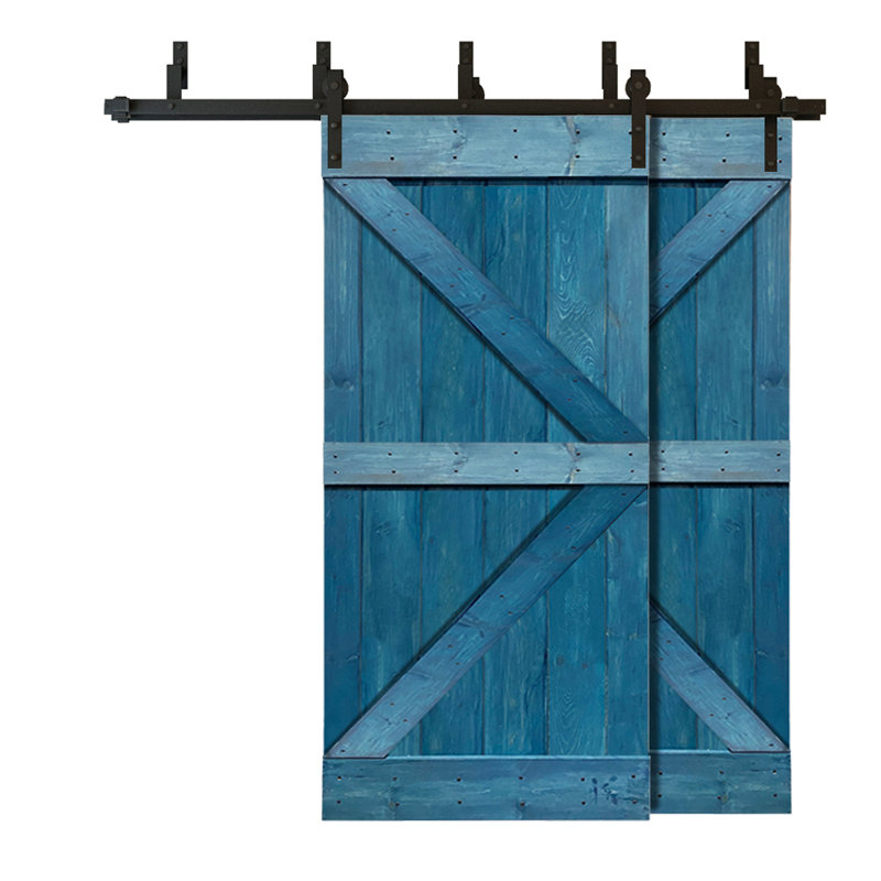 84'' Ocean Blue Solid Pine Barn Door with Oil-Rubbed Bronze Hardware