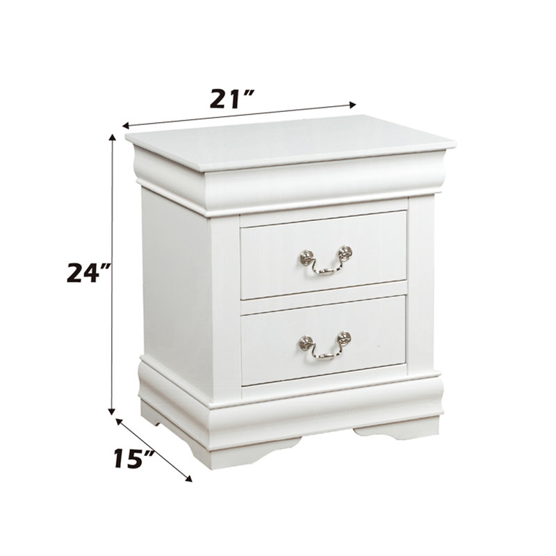 Table de chevet blanche avec 2 tiroirs en pin massif - Conception épurée 2 po pour la durabilité